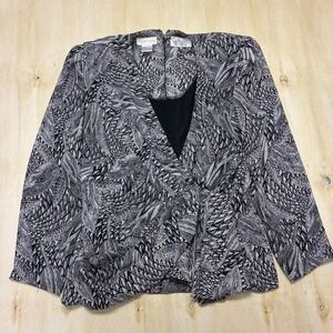 Vintage Chimney Ridge Blouse Jacket Womens M Black Geometric Collarless Zip